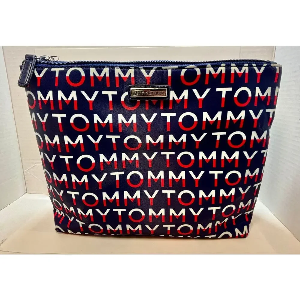 Tommy Hilfiger Cosmetic Bag Monogram Logo Navy Red Makeup Toiletry Mini Purse